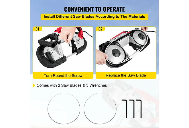 IMP0170- Serra de banda portátil sem fio, capacidade de corte, velocidade variável, motor 10Amp, corte profundo, metal, madeira, tubos, vergalhões- VEVOR