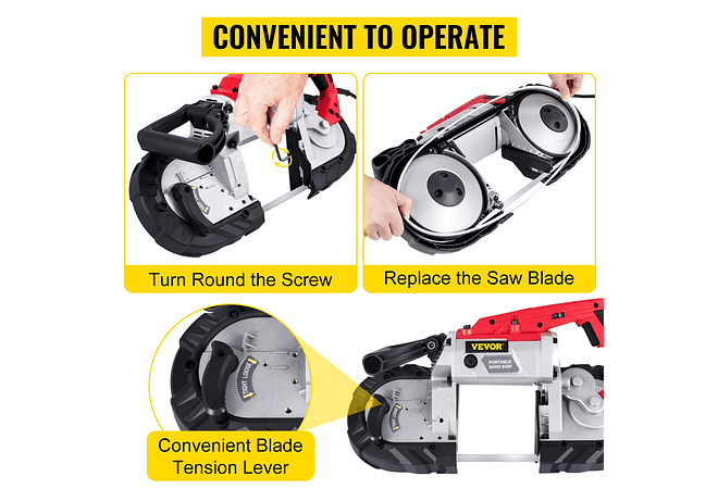 IMP0170- Serra de banda portátil sem fio, capacidade de corte, velocidade variável, motor 10Amp, corte profundo, metal, madeira, tubos, vergalhões- VEVOR