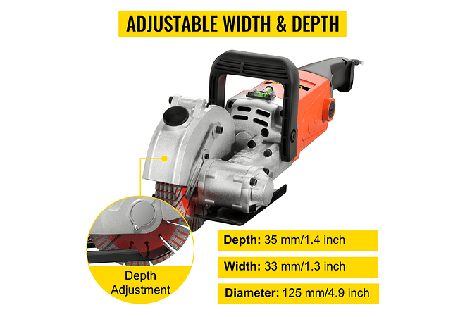 IMP0173- Cortador de parede de Betão elétrico 1300w, cortador de parede de tijolo elétrico cortador de ranhuras sem costura, 115mm serra circular - Vevor