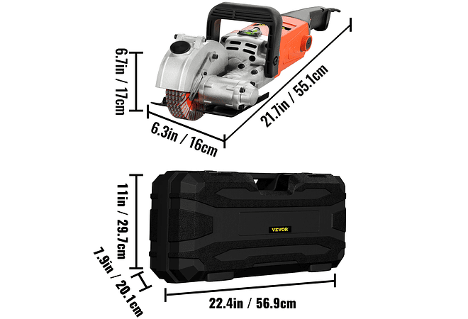 IMP0173- Cortador de parede de Betão elétrico 1300w, cortador de parede de tijolo elétrico cortador de ranhuras sem costura, 115mm serra circular - Vevor