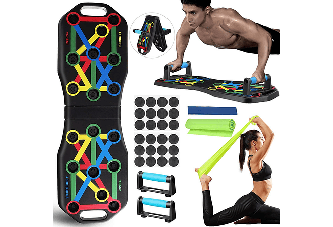 IMP0176 - Tábua de flexões dobrável multifuncional 14 em 1, suporte de flexões colorido, construção muscular, academia de ginástica
