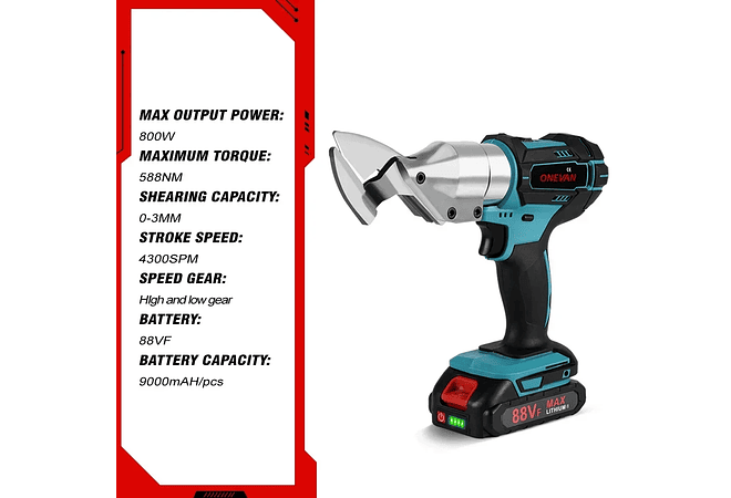 IMP0186- Tesoura Elétrica De Ferro Sem Fio, Ferramentas De Corte De Metal, Tesoura De Ferro, Tesoura De Folha, Bateria Makita 18V- ONEVAN