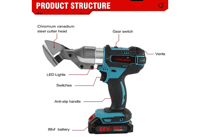 IMP0186- Tesoura Elétrica De Ferro Sem Fio, Ferramentas De Corte De Metal, Tesoura De Ferro, Tesoura De Folha, Bateria Makita 18V- ONEVAN