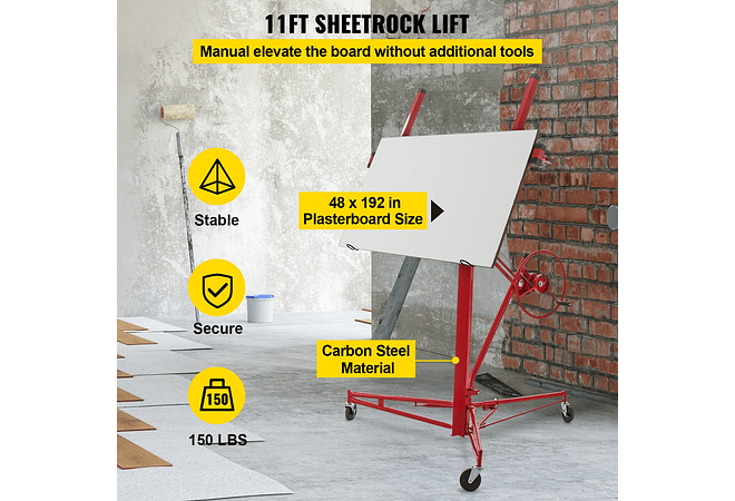 IMP0188- Levantador de rolamento do drywall de vevor 11ft com rodas lockable painel resistente do gesso da capacidade 150lbs 