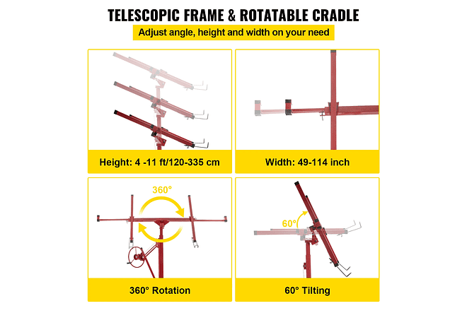 IMP0188- Levantador de rolamento do drywall de vevor 11ft com rodas lockable painel resistente do gesso da capacidade 150lbs 