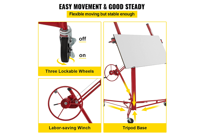 IMP0188- Levantador de rolamento do drywall de vevor 11ft com rodas lockable painel resistente do gesso da capacidade 150lbs 