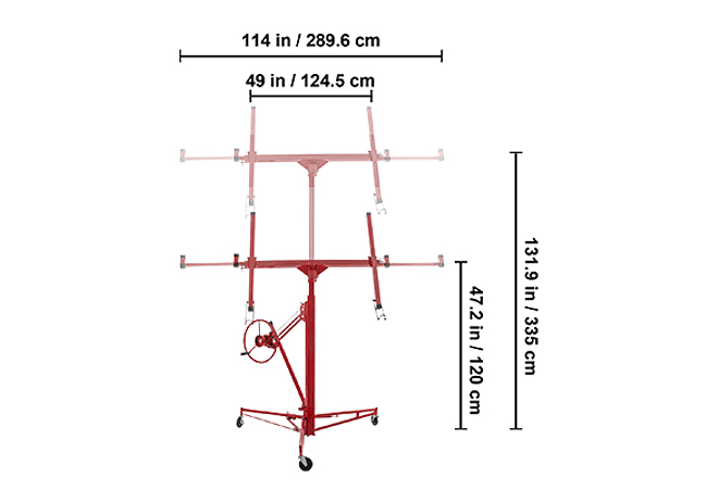 IMP0188- Levantador de rolamento do drywall de vevor 11ft com rodas lockable painel resistente do gesso da capacidade 150lbs 