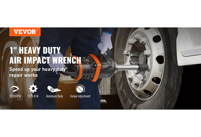 IMP0193- VEVOR - Chave de impacto pneumática de torque reverso, chave de impacto pneumática, bigorna estendida de 8 polegadas, troca de pneus