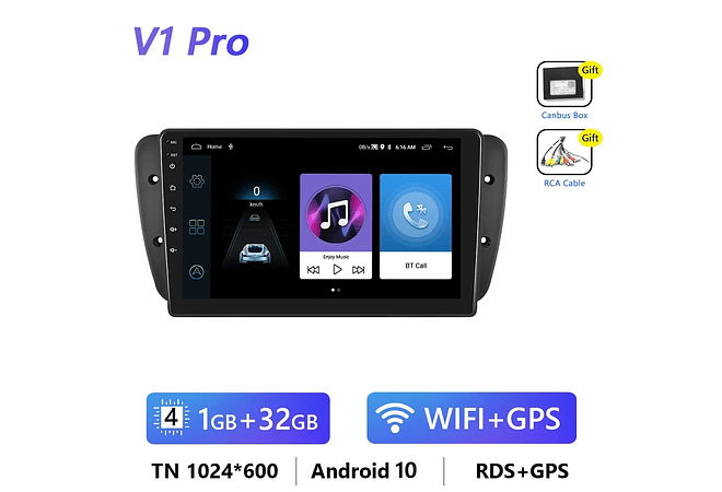 IMP0194- Rádio Podofo 4G CarPlay Android Para SEAT Ibiza 6j 2009-2013 Multimedia Player HiFi Receptor Estéreo GPS Navi 2din Unidade 