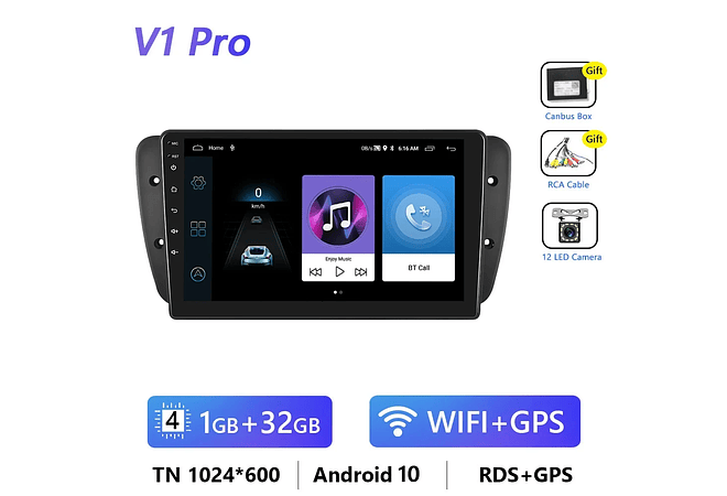 IMP0194- Rádio Podofo 4G CarPlay Android Para SEAT Ibiza 6j 2009-2013 Multimedia Player HiFi Receptor Estéreo GPS Navi 2din Unidade 