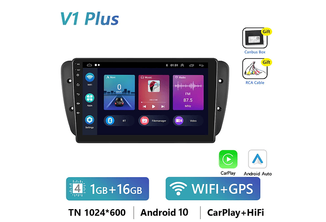 IMP0194- Rádio Podofo 4G CarPlay Android Para SEAT Ibiza 6j 2009-2013 Multimedia Player HiFi Receptor Estéreo GPS Navi 2din Unidade 