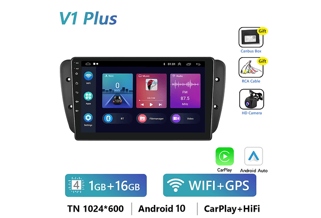 IMP0194- Rádio Podofo 4G CarPlay Android Para SEAT Ibiza 6j 2009-2013 Multimedia Player HiFi Receptor Estéreo GPS Navi 2din Unidade 