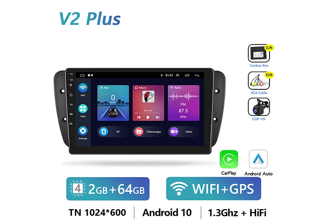 IMP0194- Rádio Podofo 4G CarPlay Android Para SEAT Ibiza 6j 2009-2013 Multimedia Player HiFi Receptor Estéreo GPS Navi 2din Unidade 