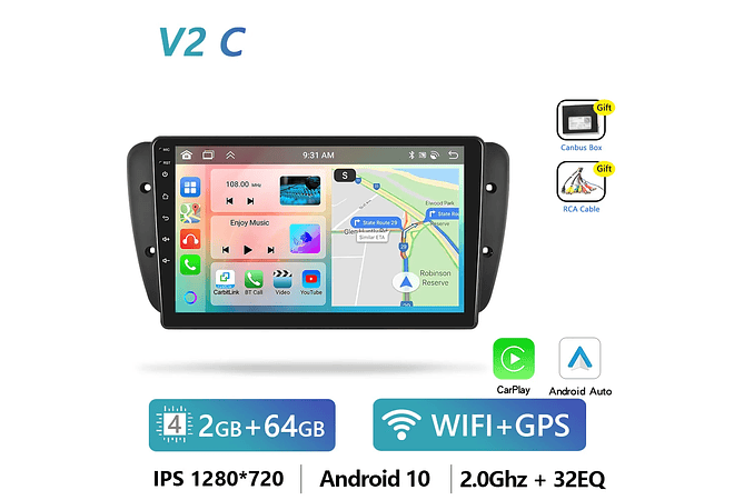 IMP0194- Rádio Podofo 4G CarPlay Android Para SEAT Ibiza 6j 2009-2013 Multimedia Player HiFi Receptor Estéreo GPS Navi 2din Unidade 