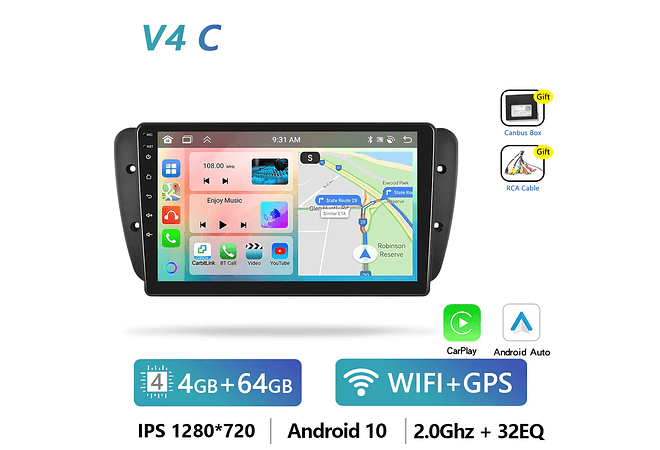 IMP0194- Rádio Podofo 4G CarPlay Android Para SEAT Ibiza 6j 2009-2013 Multimedia Player HiFi Receptor Estéreo GPS Navi 2din Unidade 