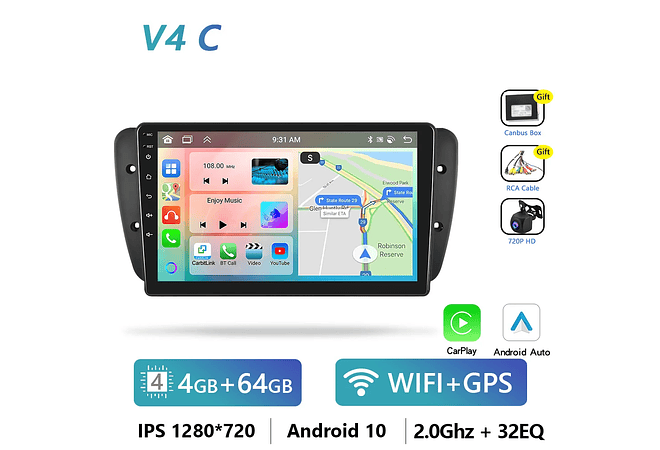 IMP0194- Rádio Podofo 4G CarPlay Android Para SEAT Ibiza 6j 2009-2013 Multimedia Player HiFi Receptor Estéreo GPS Navi 2din Unidade 