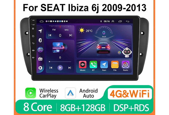 IMP0194- Rádio Podofo 4G CarPlay Android Para SEAT Ibiza 6j 2009-2013 Multimedia Player HiFi Receptor Estéreo GPS Navi 2din Unidade 