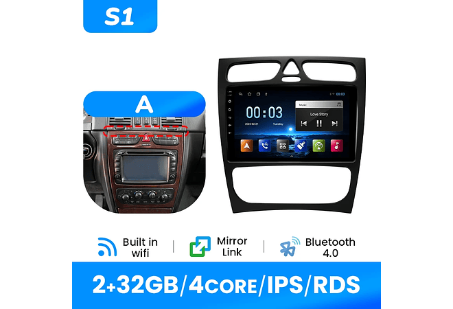 IMP0195- Rádio de carro sem fio multimídia, Carplay, Android 12, 8G, 128G, Mercedes Benz Classe C CLK Classe S203 W203 W209 A209 2000-2005, GPS, 4G