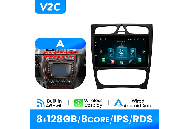 IMP0195- Rádio de carro sem fio multimídia, Carplay, Android 12, 8G, 128G, Mercedes Benz Classe C CLK Classe S203 W203 W209 A209 2000-2005, GPS, 4G