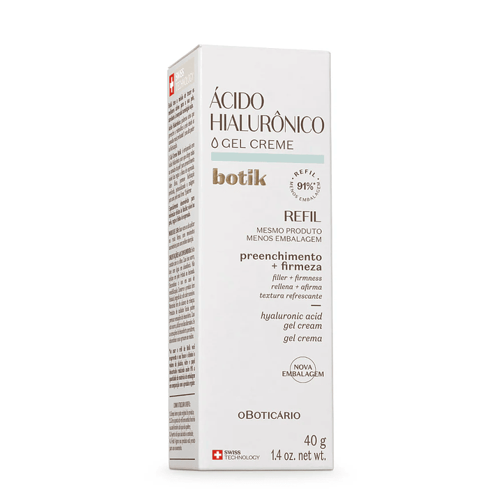 Refil Gel Creme Facial Ácido Hialurónico Botik, 40g 2