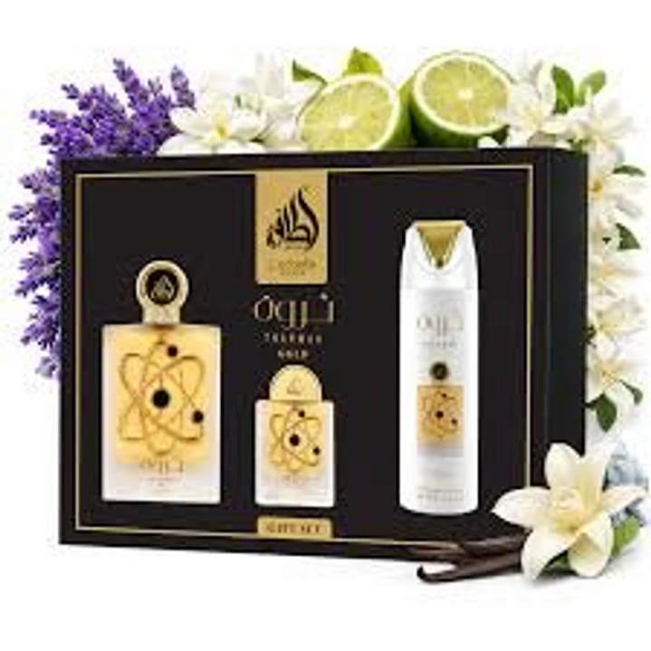 Pride Tharwah Gold Giftset, LATTAFA EDP 100ml + 20ml + Deodorant 200ml Women  2