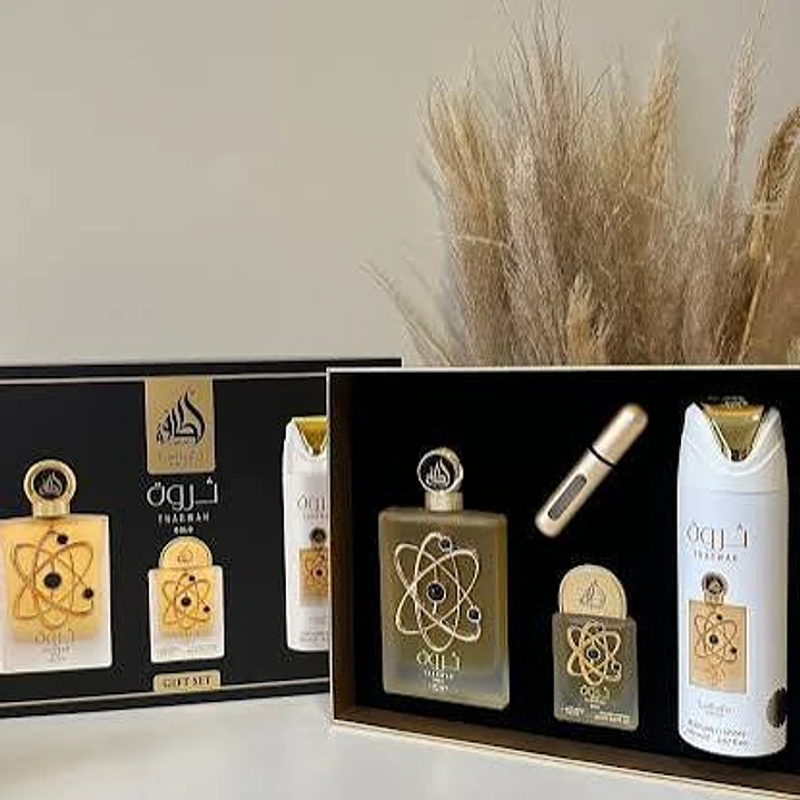 Pride Tharwah Gold Giftset, LATTAFA EDP 100ml + 20ml + Deodorant 200ml Women  3