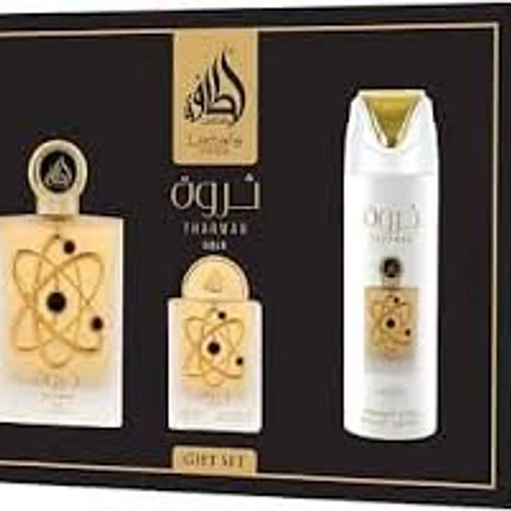 Pride Tharwah Gold Giftset, LATTAFA EDP 100ml + 20ml + Deodorant 200ml Women  4