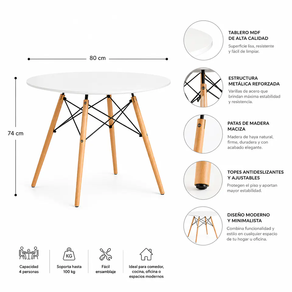 MESA EAMES 80CM EN MADERA HAYA 4