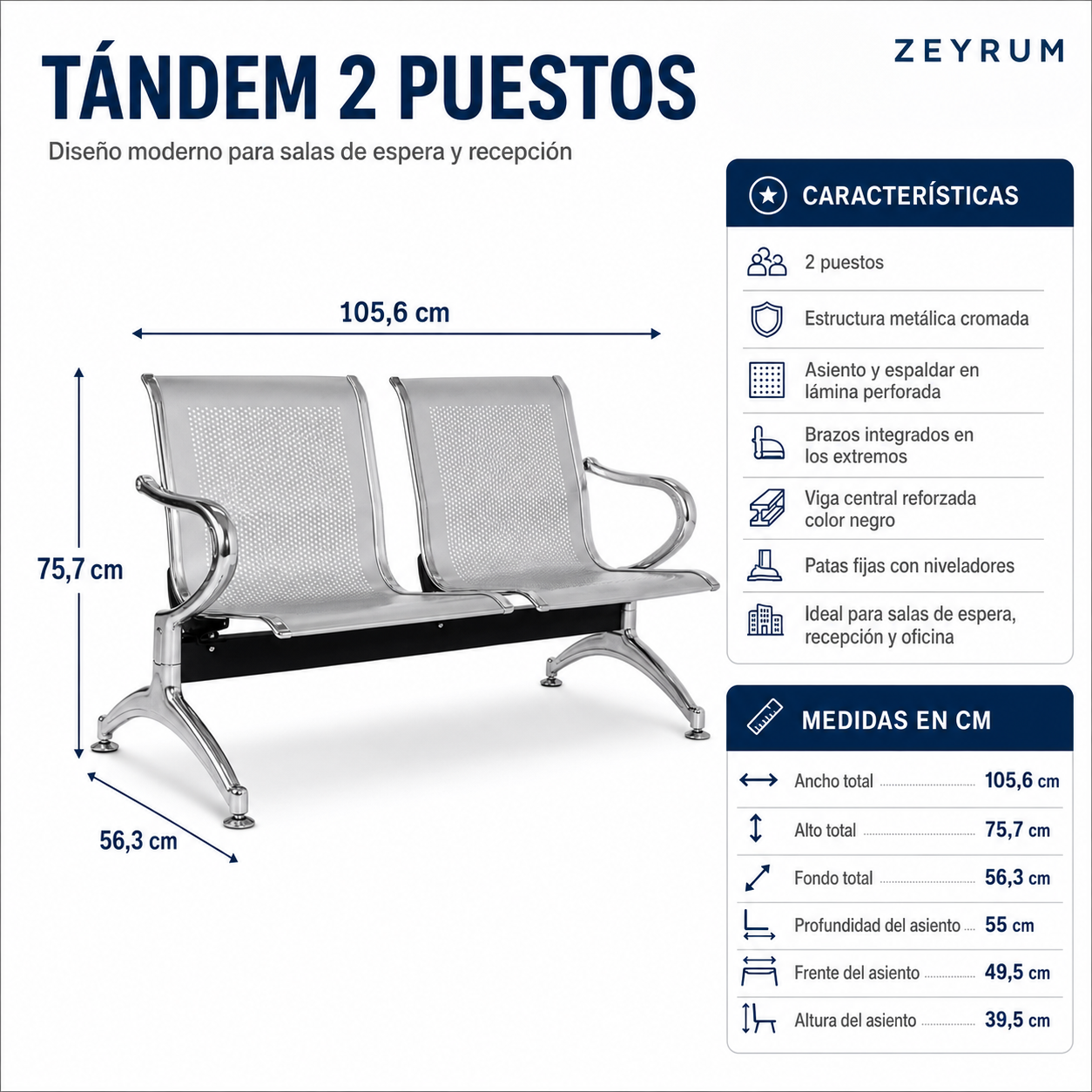Silla tandem 2 puestos  2