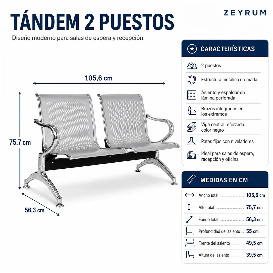 Silla tandem 2 puestos  2
