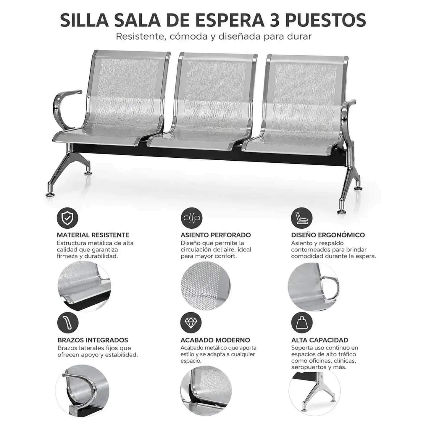 silla tandem 3 puestos cromado  6