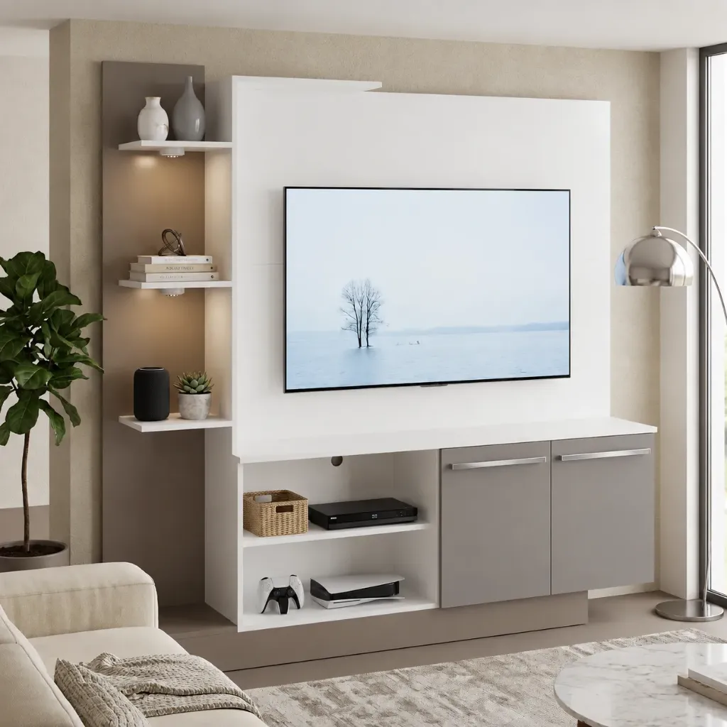 Centro de Entretenimiento LUMER LED para TV hasta 55” Blanco / Gris 1