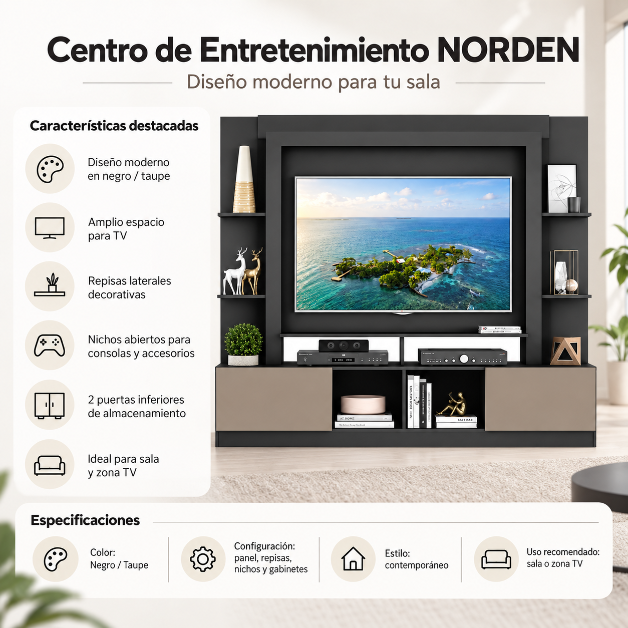 Centro de Entretenimiento Berlín Hasta de 65¨ Negro 2