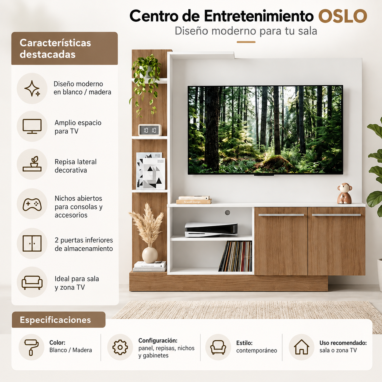 Centro de Entretenimiento OSLO para TV 55 Pulgadas Blanco / Arcila 4