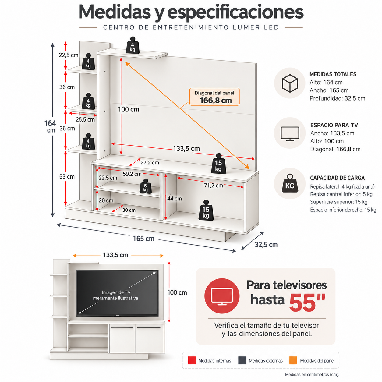 Centro de Entretenimiento OSLO para TV 55 Pulgadas Blanco / Arcila 5