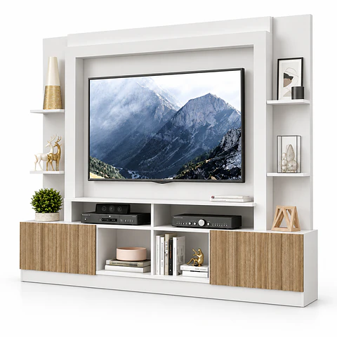 Centro de Entretenimiento NÓRDICA para TV hasta 65 Pulgadas / Rústico y Blanco
