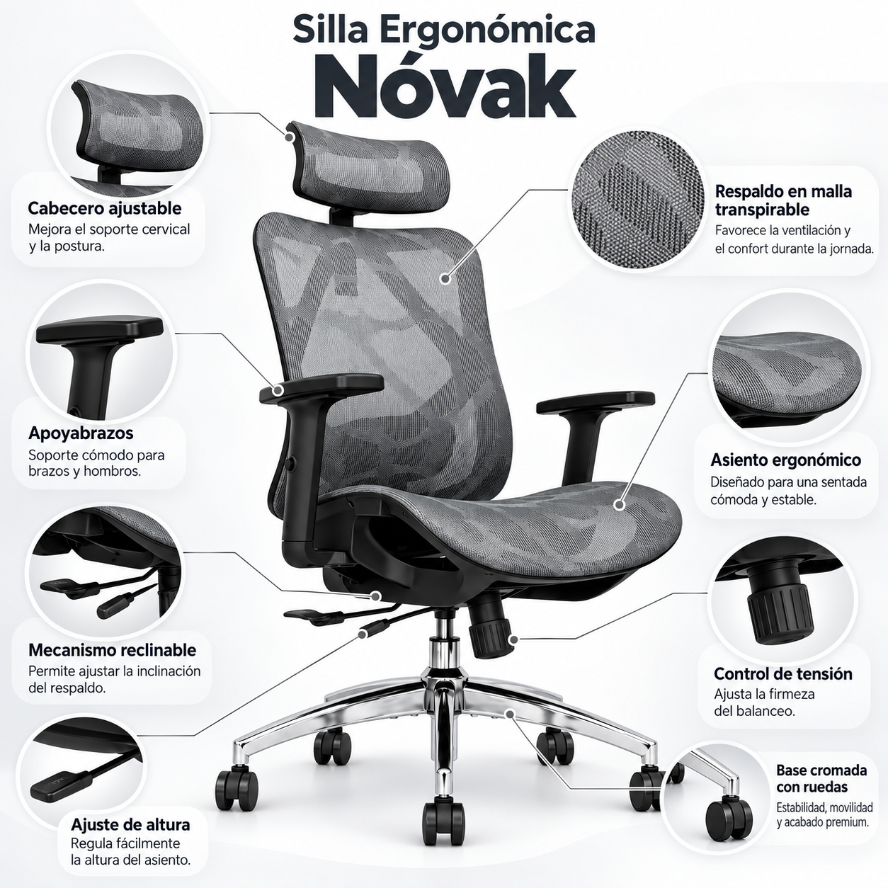 Silla Oficina Presidencial Nóvak Ergonomica Sliders 6