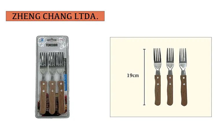 Tenedor de mesa mango de madera 3 piezas 1