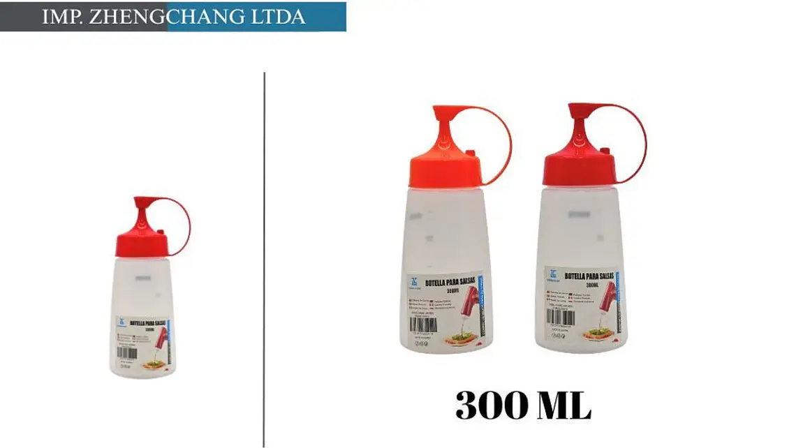 Botella dispensadora de salsa tapa roja 300ml  1