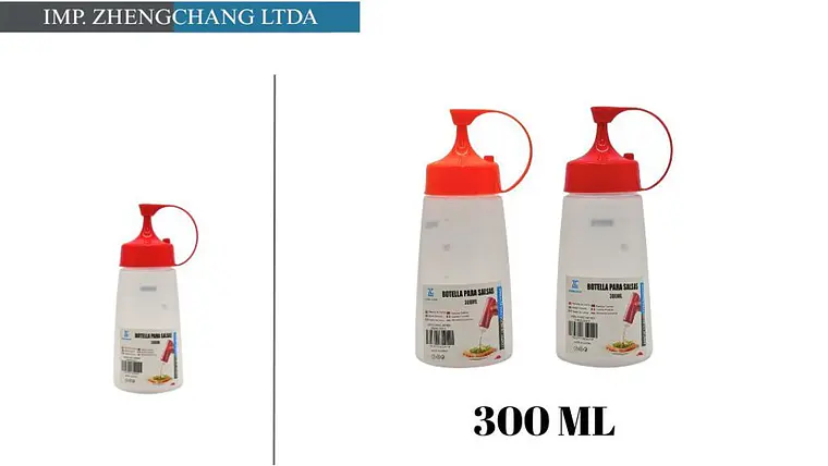Botella dispensadora de salsa tapa roja 300ml  1