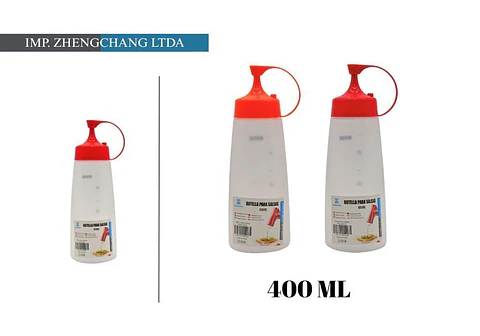 Botella dispensadora de salsa tapa roja 400ml 