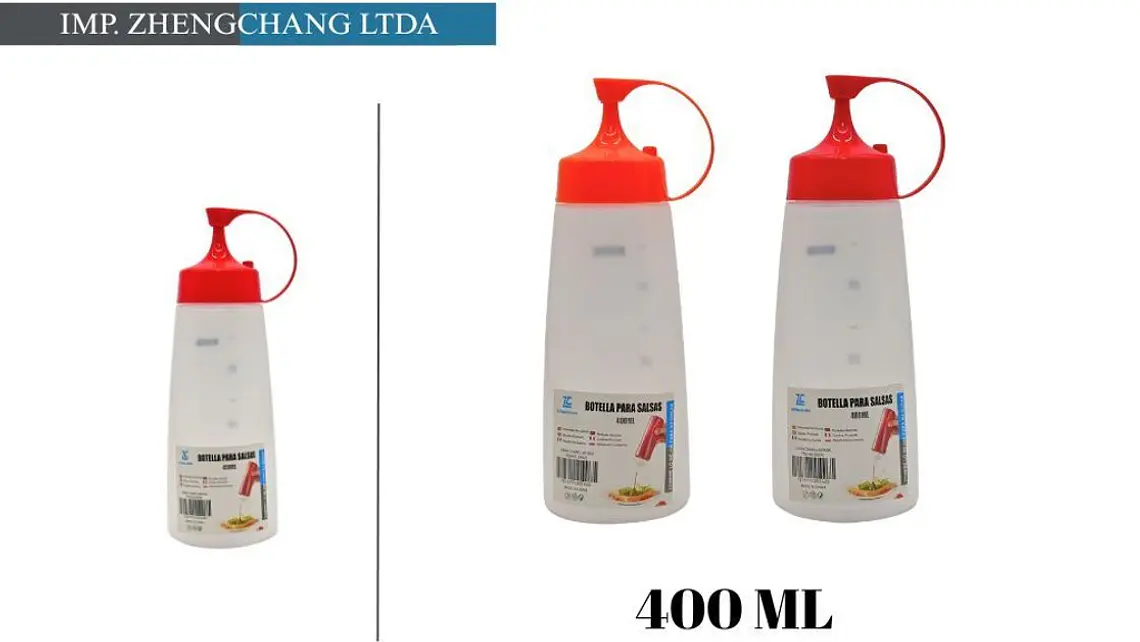 Botella dispensadora de salsa tapa roja 400ml  1