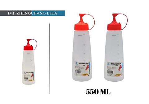 Botella dispensadora de salsa tapa roja 550ml 
