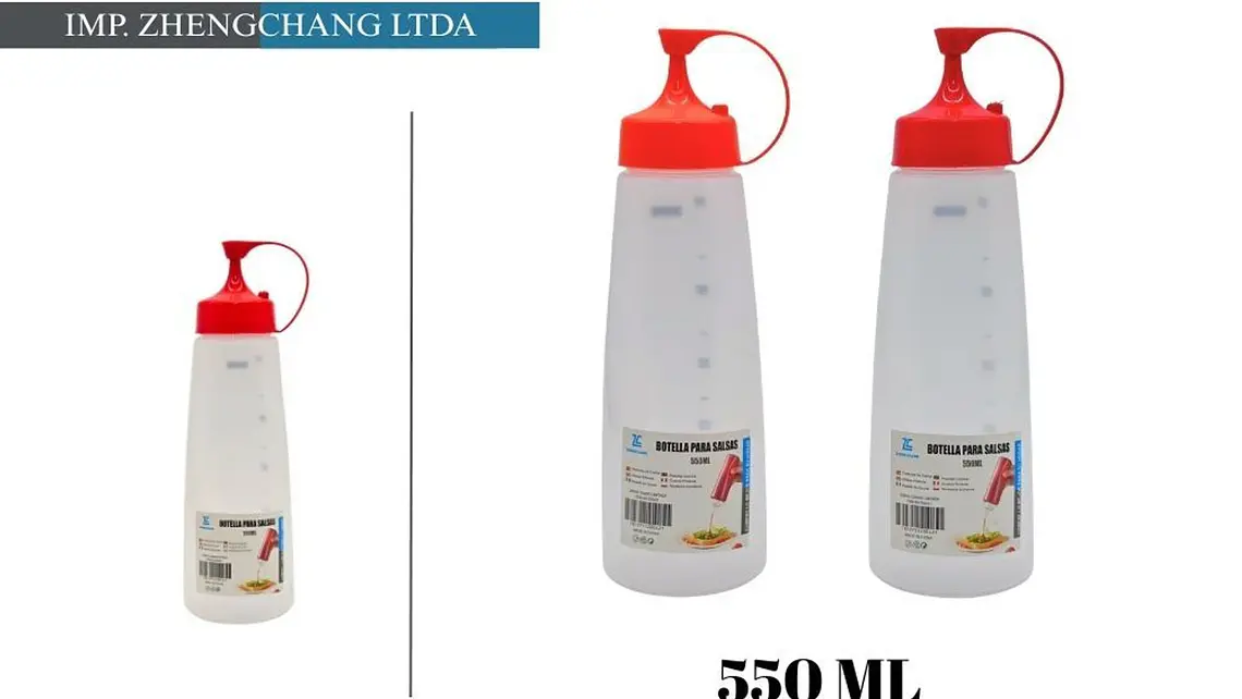 Botella dispensadora de salsa tapa roja 550ml  1
