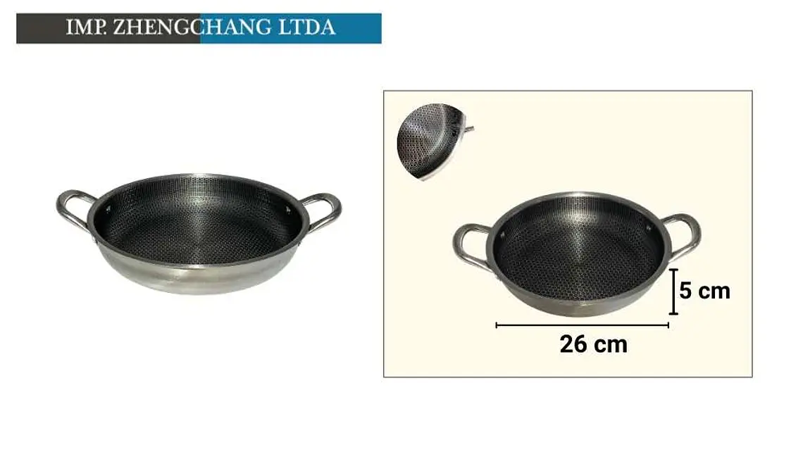 Wok 2 Asas fondo antiadherente acero inox 26cm 1
