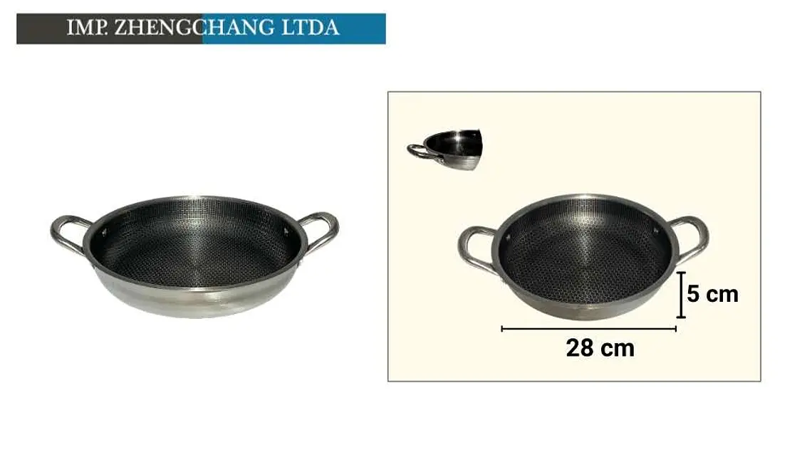 Wok 2 Asas fondo antiadherente acero inox 28cm 1