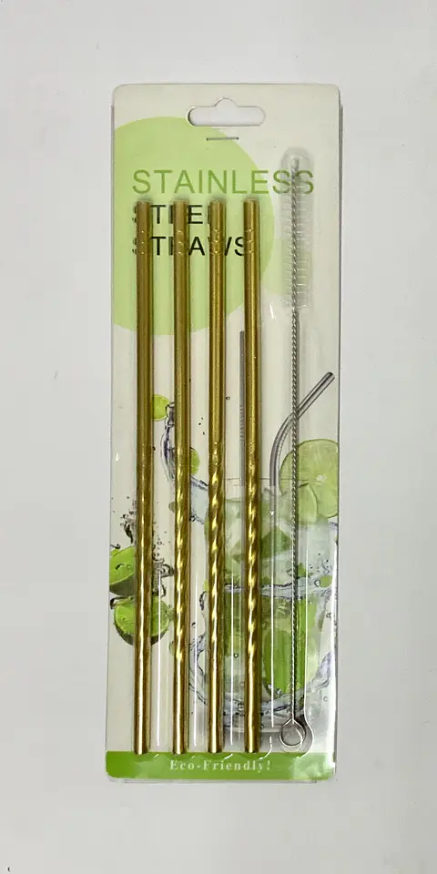 Set 4 Bombillas Acero inx. base espiral dorada (x24)