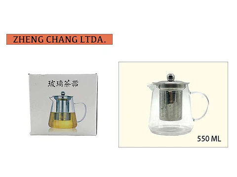 Tetera jarra vidrio cilindrica con infusor 550ml (x6)