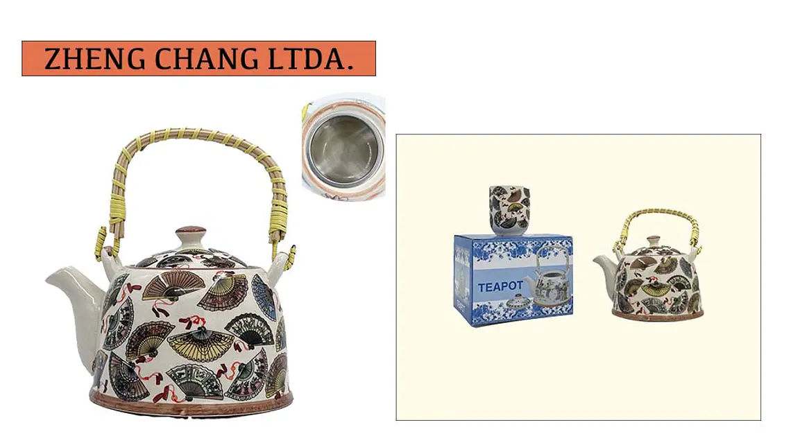 Tetera de ceramica grande grabada abanico (x6) 1