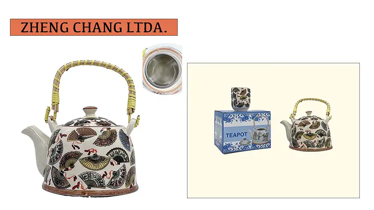 Tetera de ceramica grande grabada abanico (x6) 1